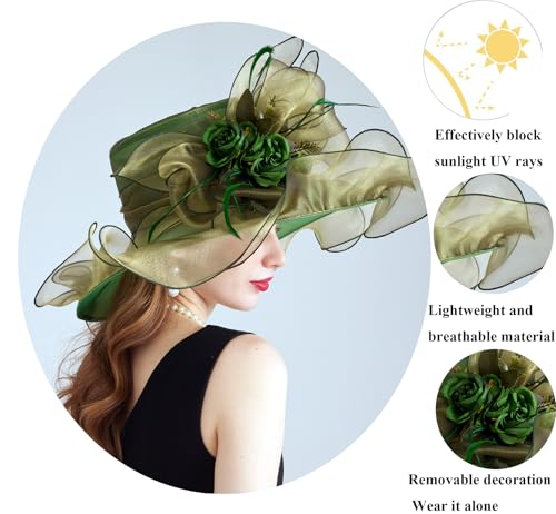 Women Organza Derby Hat Fascinator Tea Party Wedding Church Derby Hat Fascinator Hats Dual-use - color: 02f Green