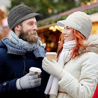 Kenning 4 Sets Winter Hat Gloves Women, Knit Beanie with Brim Touchscreen