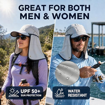 Palmyth Fishing Sun Hat with Detachable Neck Flap UPF 50+ Baseball Cap - color: Light Grey