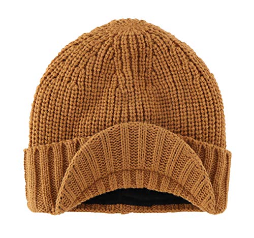 Home Prefer Men's Winter Hat Thick Knit Beanie Cap with Visor Newsboy Beanie Hat - color: Camel