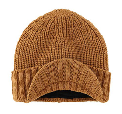 Home Prefer Men's Winter Hat Thick Knit Beanie Cap with Visor Newsboy Beanie Hat - color: Camel
