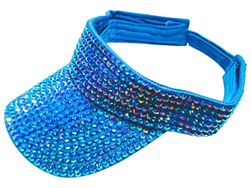 ASUITOFK Bling Rhinestone Sport Sun Visor Hats Adjustable Summer Cap Visor Caps for Men and Women Outdoor Hat - color: Blue