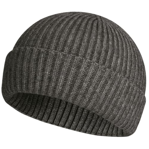 ROYBENS Swag Wool Knit Cuff Short Fisherman Beanie for Men Women Winter Hat - color: 1pcs-dark Gray