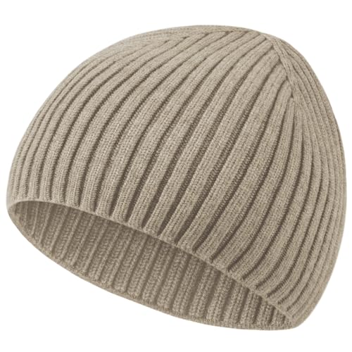 Wool Knit Beanie Hats for Men Women,Cuffless Winter Skull Caps - color: 1-apricot