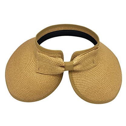 DOOVID Womens Summer Straw Hats Wide Brim Sun Hat UV Protection Visor Foldable Beach Hat for Women - color: Khaki