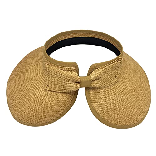 DOOVID Womens Summer Straw Hats Wide Brim Sun Hat UV Protection Visor Foldable Beach Hat for Women - color: Khaki