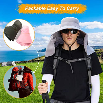 Women Wide Brim Face Mask Sun Hat Detachable Neck Face Flap Ponytail UV Protection Visor Hat Garden Fishing Hiking - color: Bg9215-lightgray