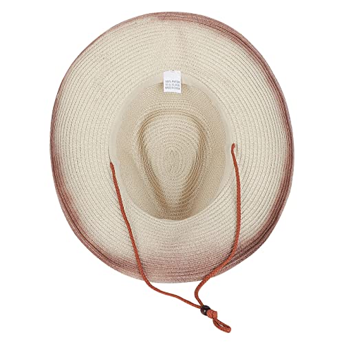 Straw Cowboy Sun Hat for Men Women Summer Fedora Beach Panama Western Cap - color: Coffee