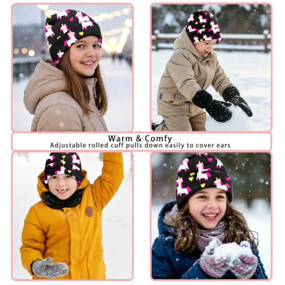 Kids Beanie Knit Hat Winter Unisex Cuffed Beanies Skull Cap Warm Double Layer Thick Acrylic Cute for Girls Boys - color: Black