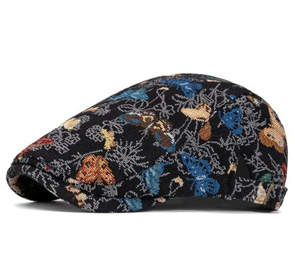 Cotton Newsboy Cap,Breathable Ivy Gatsby Cabbie Beret Hat for Men's Women Driving Hunting Golf - color: Butterfly Black