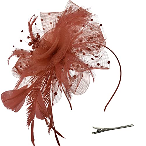 AQOKKA Women Fascinators Hats Flower Fascinators with Headband and Clip Tea Party Headwear for Women and Girls - color: 1 Pc 7" Diameter / Coffee