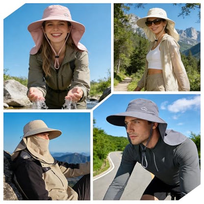 Rosoz Sun Hat for Men Women with Neck Flap& Removable Face Cover Wide Brim - color: 1pack-aqua