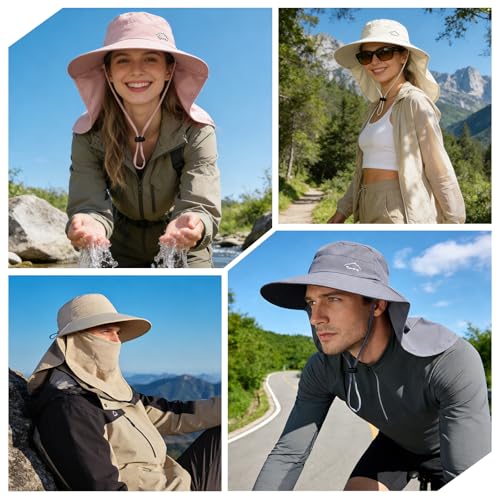Rosoz Sun Hat for Men Women with Neck Flap& Removable Face Cover Wide Brim - color: 1pack-orange
