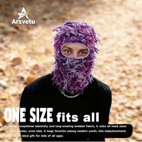 Distressed Ski Mask Balaclava, Yeat Shiesty Knitted Full-Face Mask - color: Purple