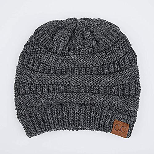 C.C Trendy Warm Chunky Soft Stretch Cable Knit Beanie Skully - color: Charcoal