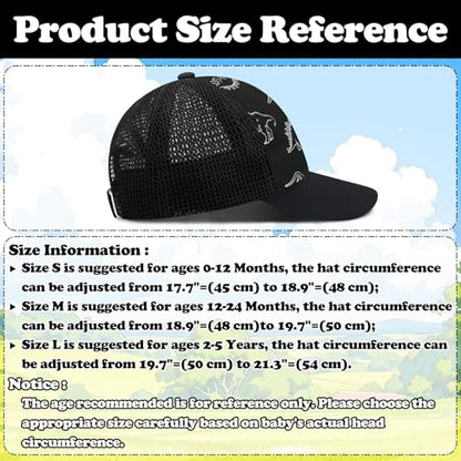 Sarfel Baby Baseball Cap Toddler Baseball Hat with Mesh Infant Ball Cap Toddler Trucker Hat Baby Snapback Hat Kids Cap UPF50+ - color: Dinosaurs Black With Mesh, size: 12-24 Months
