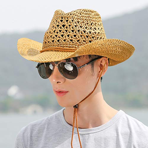 Straw Hat Women Men Cowboy Hats Beach Floppy Sun Hats Brim Summer Sunhat Bush Sombrero Travel Cowgirl Hat Costume - color: Khaki