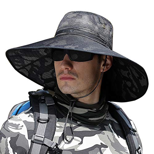 HUAMULAN Men Wide Brim Sun Hat Summer Outdoor Women Bucket Fishing Hats - color: B3ywmh5-heise