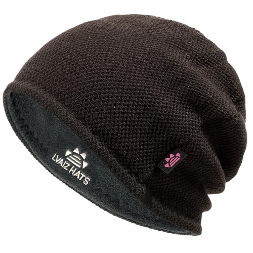 Lvaiz Winter Beanie for Men Women Warm Fleece Lined Reversible Skull Cap - color: Brown+grey Green