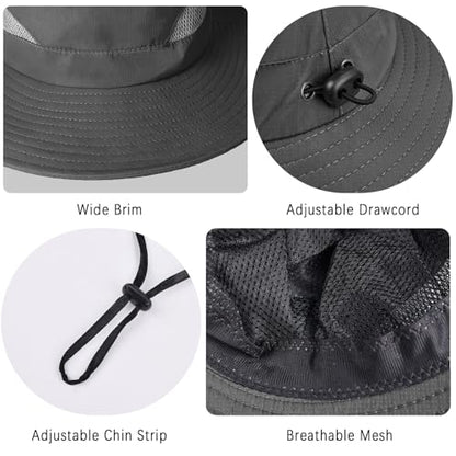 ZOORON Sun Hats for Men Women, Wide Brim Safari Hats UV Protection UPF50+ Waterproof Boonie Hats for Fishing Hiking Camping - color: 2pack-light Gray+dark Gray