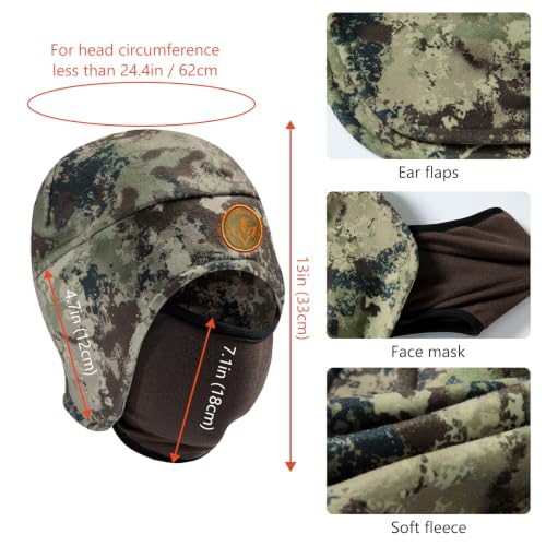 BASSDASH Unisex Soft Fleece 2-in-1 Hat with Mask Ear Flap - color: Grunge Camo & Brown