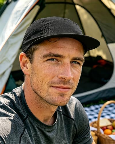 Croogo Short Brim Baseball Cap Flat Bill 5 Panel Hat Mesh Quick Drying Caps - color: Black