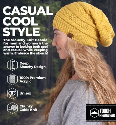 Tough Headwear Slouchy Oversized Beanie Hat - Warm Winter Hats for Women - Stretch Fit Mens Beanie - color: Mustard