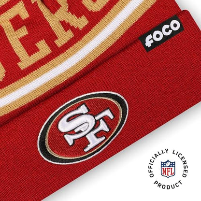 FOCO NFL Unisex-Adult NFL Team Logo Stripe Pom Beanie Hat