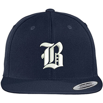 Trendy Apparel Shop Old English B Embroidered Flat Bill Snapback Cap - color: Navy