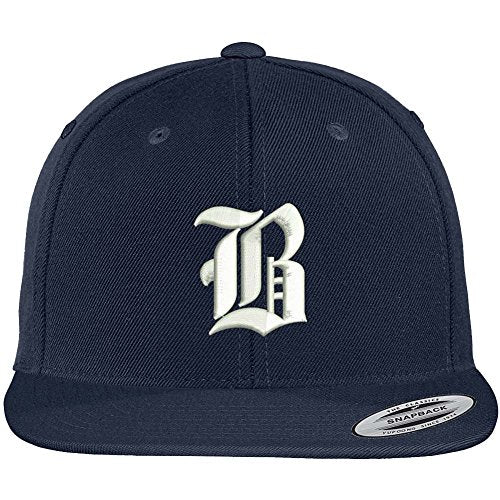 Trendy Apparel Shop Old English B Embroidered Flat Bill Snapback Cap - color: Navy