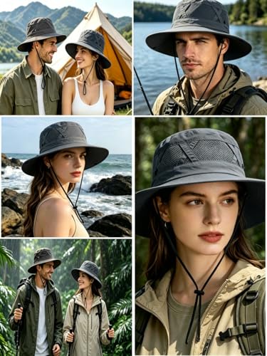 Men's Sun Hat Wide Brim Fishing Hat UPF 50+ Packable Breathable Mesh Bucket Hat for Outdoors Hiking Safari Beach
