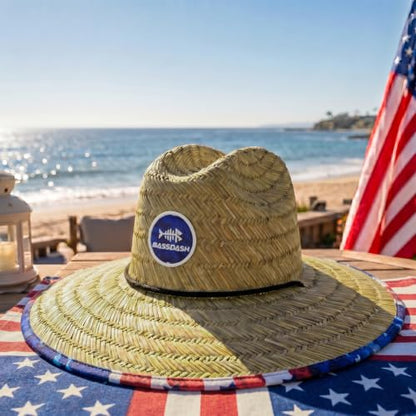BASSDASH UPF 50+ Wide Brim Lifeguard Straw Hat for Beach Fishing Outdoor - color: Americana
