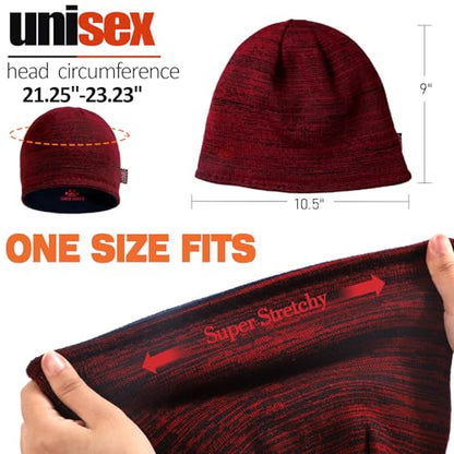 3 Pack Reversible Fleece Lined Beanie Hats for Men Women Winter Knit Hats - color: Black+khaki+red