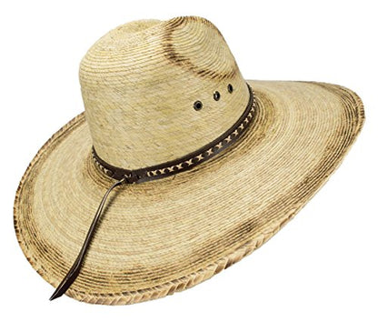 Sombreros de Hombre De Palma, Burnt Stain Big Brimmed Western Mexican Palm Leaf Sombrero Buffalo Bill Sharpshooter Cowboy Hat, Flex Fit Natural, Large