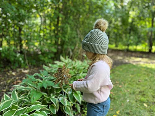 Funky Junque Mommy & Me Double Pom Beanies 3-Pack Matching Winter Hats for Mom, Toddler & Infant Girls, Cozy Knit Family Set - color: Diagonal Basketweave - Heather Grey