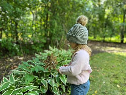 Funky Junque Mommy & Me Double Pom Beanies 3-Pack Matching Winter Hats for Mom, Toddler & Infant Girls, Cozy Knit Family Set - color: Diagonal Basketweave - Heather Grey