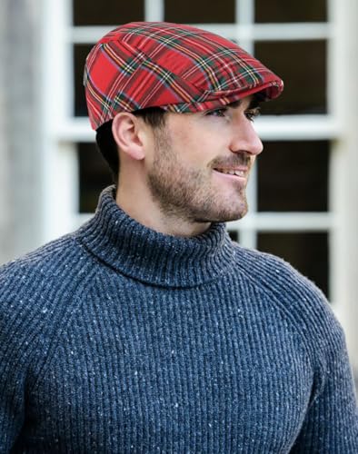 DIYDECAL Plaid Newsboy Hats Retro Flat Cap Gatsby Cabbie Driving Hat for Mens Womens - color: Red