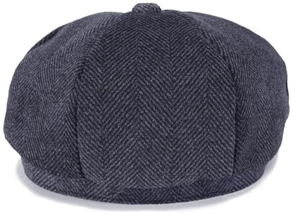 Mens Newsboy Cap High Woolen Tweed Gatsby Hat Ivy Cabbie Flat Golf Cap for Fathers Women Unisex - color: Herringbone Grey 1, size: 7 1/4-7 1/2