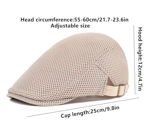 DIYDECAL Mens Breathable Mesh Summer Hat Adjustable Newsboy Beret Ivy Cap Cabbie Flat Cap - color: Beige
