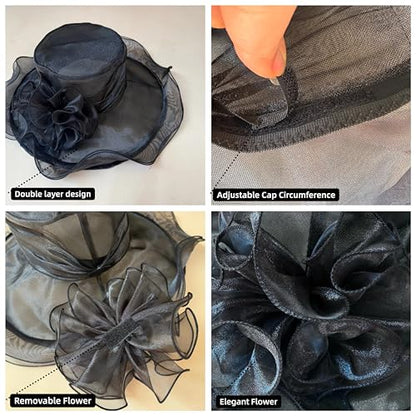 SAFERIN Women's Organza Church Fascinator Bridal Tea Party Wedding Hat - color: Sfhat-001-black