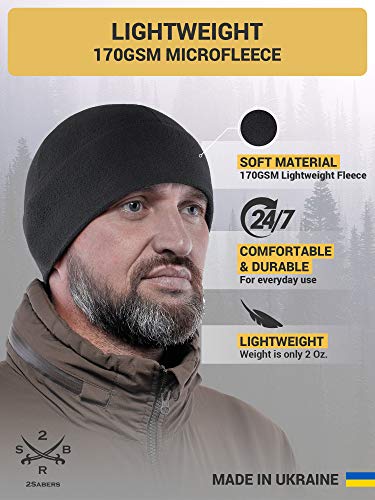 2SBR 2SABERS Warm Lightweight 170 Fleece Watch Cap - Men Women - Outdoor Skull Beanie Hat - color: Black, size: Medium