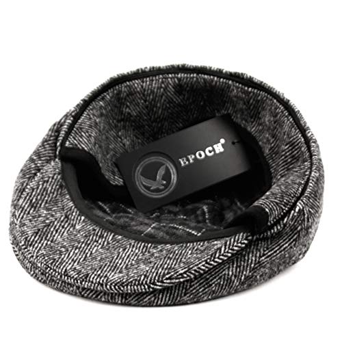 EPOCH Wool Blend Herringbone Winter Ivy Cabbie Hat w/Fleece Earflaps – Driving Hat - color: Ive2341lt Gray, size: Medium