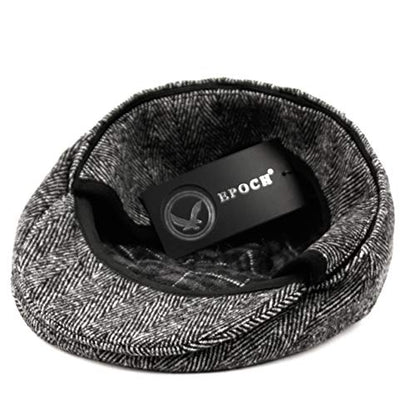 EPOCH Wool Blend Herringbone Winter Ivy Cabbie Hat w/Fleece Earflaps – Driving Hat - color: Ive2341lt Gray, size: Medium