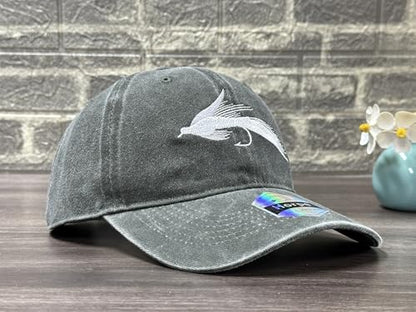 Fishing Baseball Cap for Men Women, Adjustable Embroidered Fish Hat - color: Fly Fishing Lures (Washed Army Green)