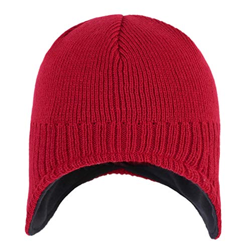 Connectyle Men's Knit Winter Hat with Ear Flaps Fleece Lined Beanie Warm Knitted Skull Cap Beanies Watch Hat - color: Red