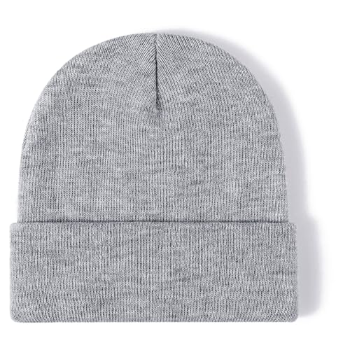 Rosoz Beanie for Men Women Cuffed Knit Hat Winter Beanies Skull Cap Unisex - color: Light Gray