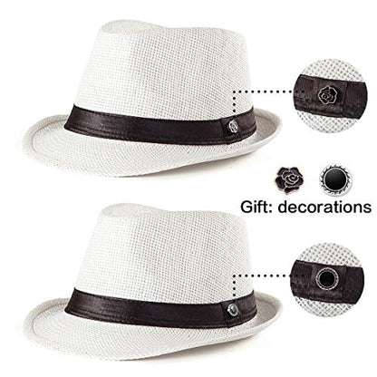 XL Straw Fedora Hats for Men Summer Trilby Beach Travel Panama Casual 7 1/2 - color: White