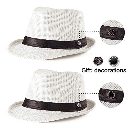 XL Straw Fedora Hats for Men Summer Trilby Beach Travel Panama Casual 7 1/2 - color: White