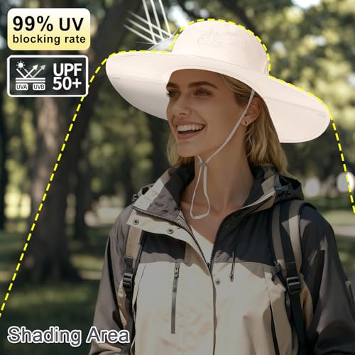 Cooltto L/XL/XXL Wide Brim Sun Hat UPF 50+ UV Protection Boonie Hat - color: Cream, size: Medium-Large