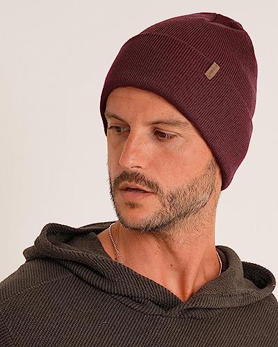 FURTALK Beanie for Men Women Cuffed Thick Knitted Winter Hat Skull Cap - color: Medium Wine